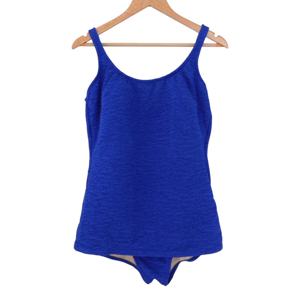 Penbrooke Krinkle Size 18W One-Piece Swimsuit Modest Cobalt Blue